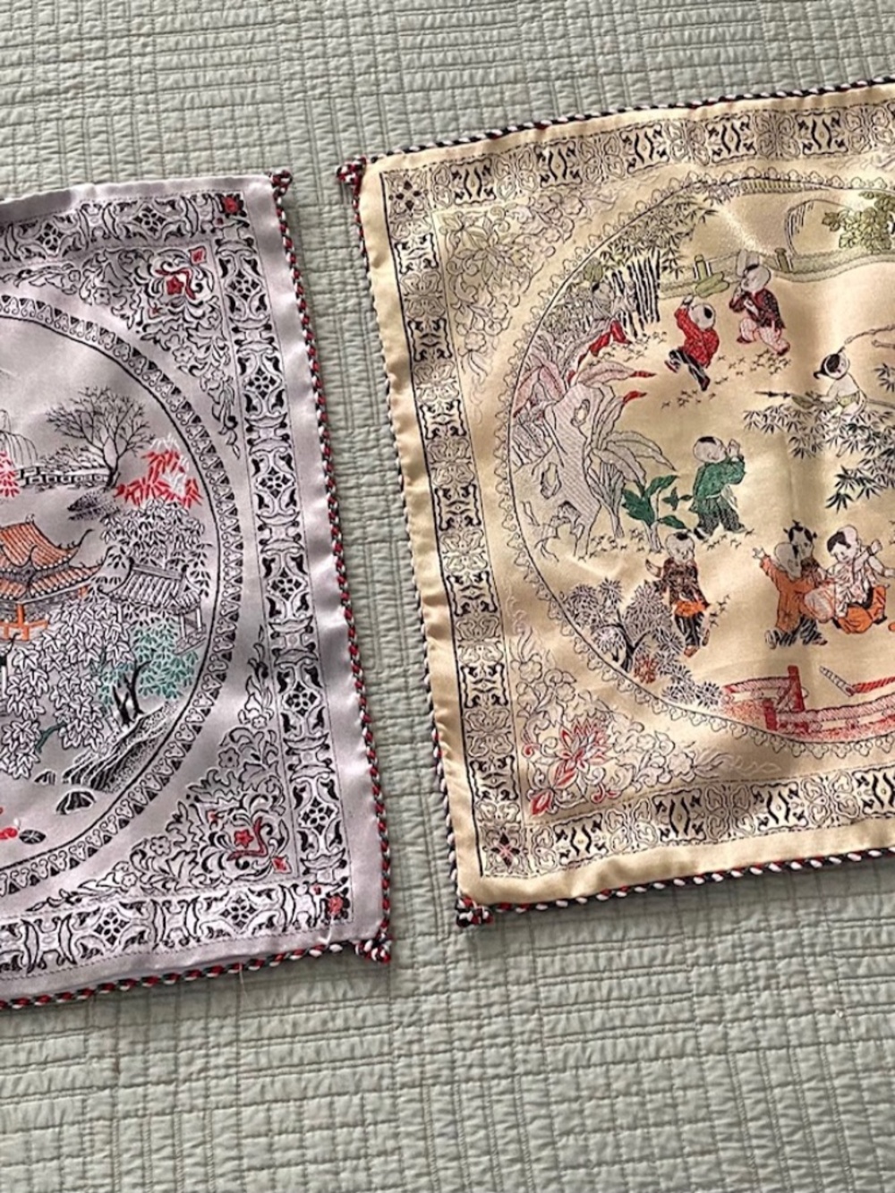 Pair or Gold & Silver -Colored Asian Themed Pillow Covers 17" by 17"